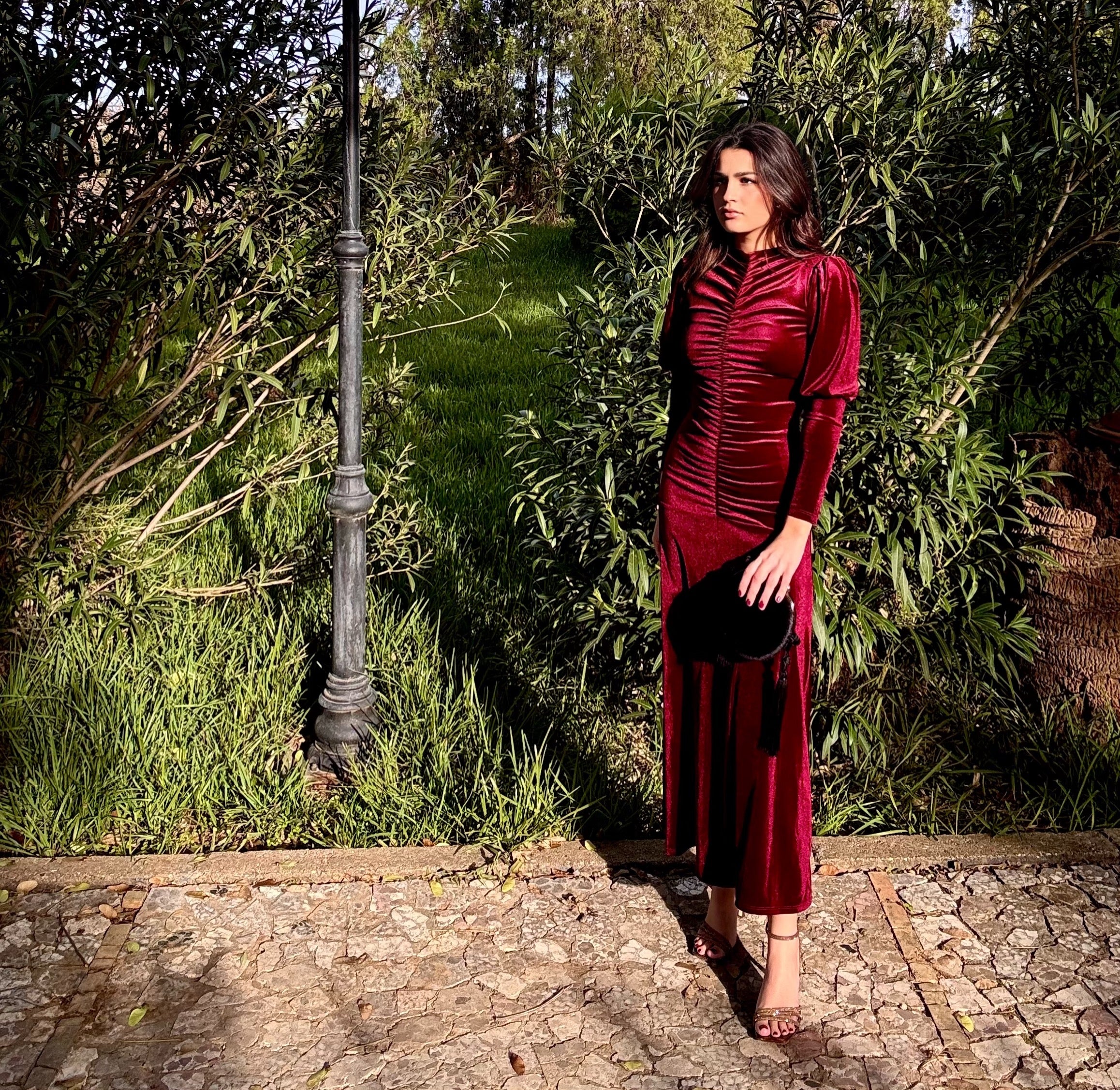 Vestido Sicilia Burdeos Terciopelo