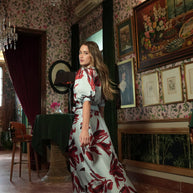 Vestido Lira raso estampado celeste burd