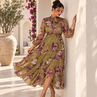 Vestido Emma Verde oliva y buganvilla