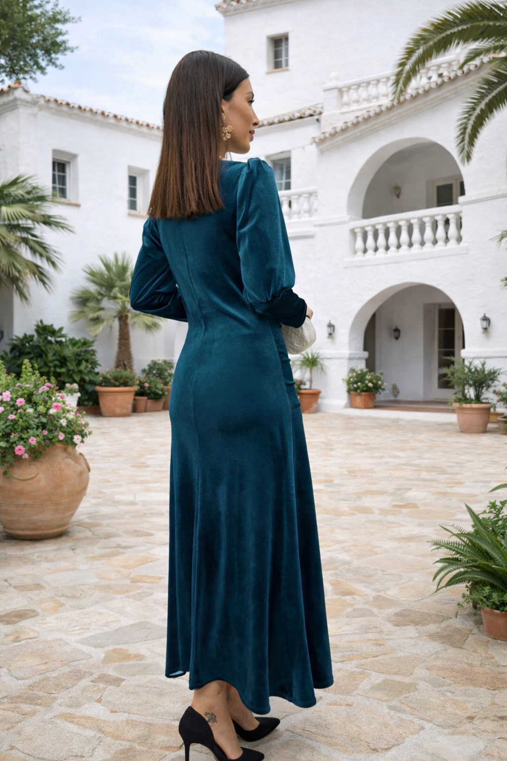 Vestido Sicilia azul petróleo