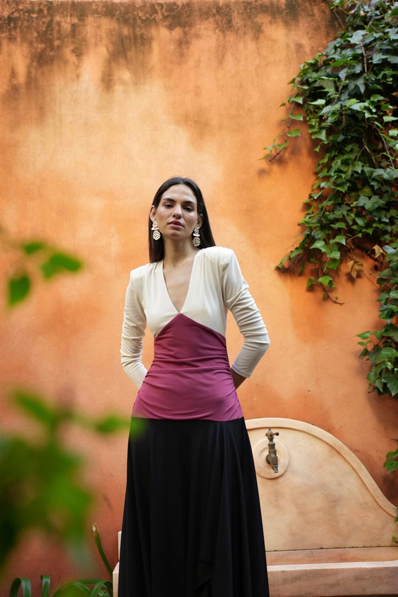 Vestido Slam tricolor escote V