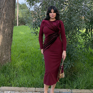 Vestido Vergara Terciopelo Burdeos