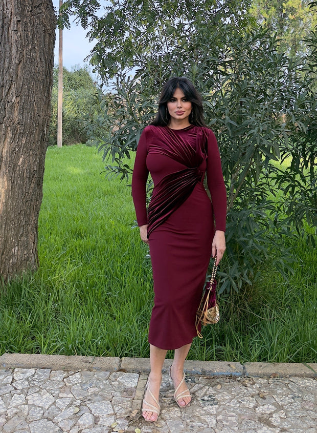 Vestido Vergara Terciopelo Burdeos