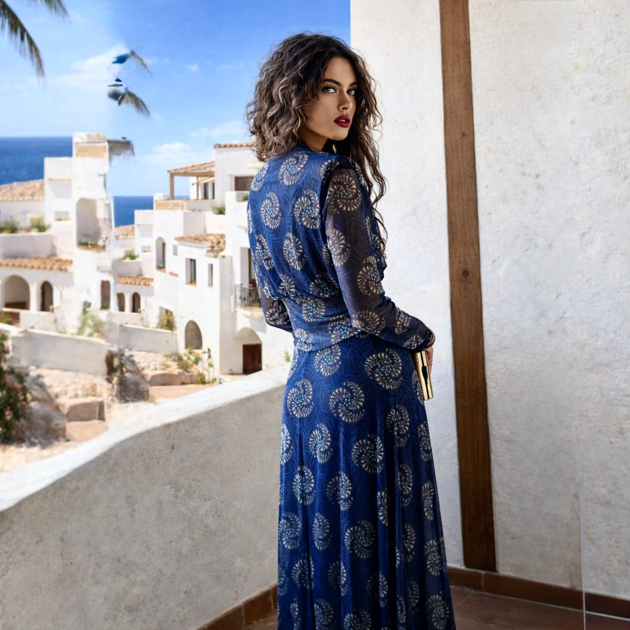 Conjunto estampado Gasa India Azul