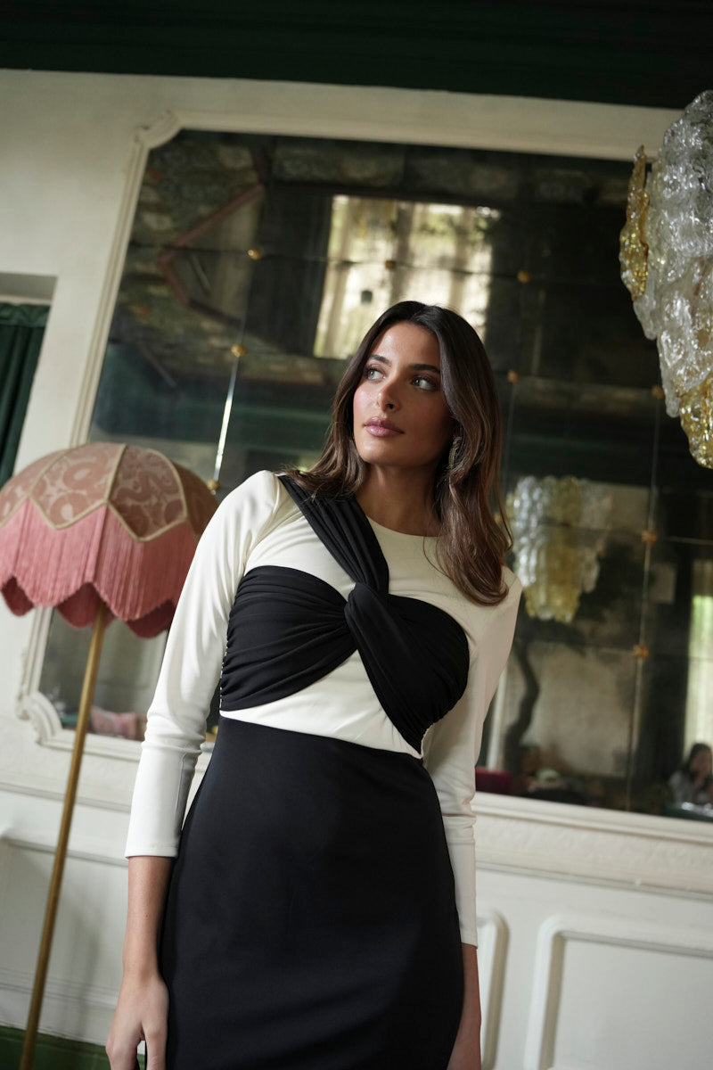 Vestido Miel B/N nudo escote