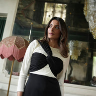 Vestido Miel B/N nudo escote