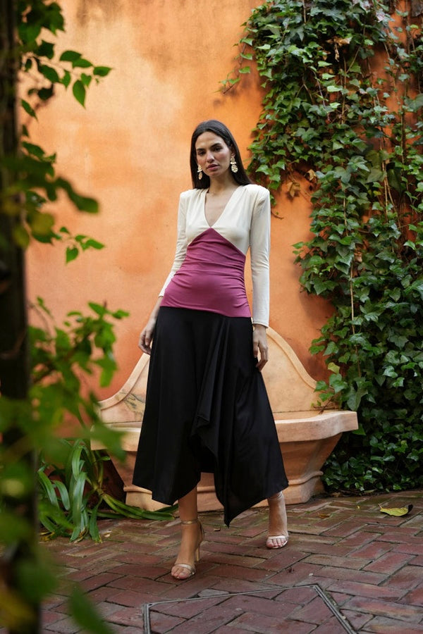 Vestido Slam tricolor escote V