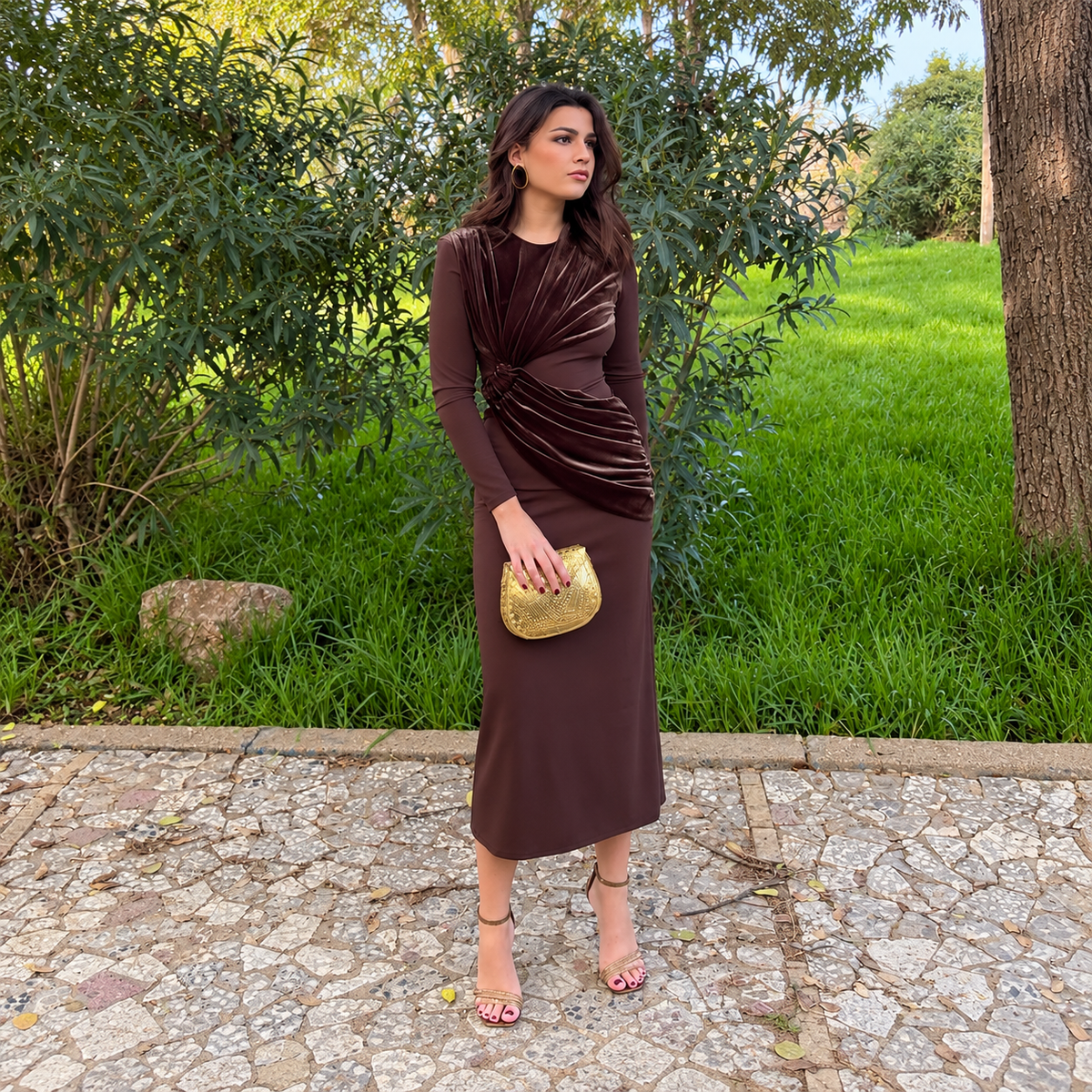 Vestido Vergara terciopelo Marrón
