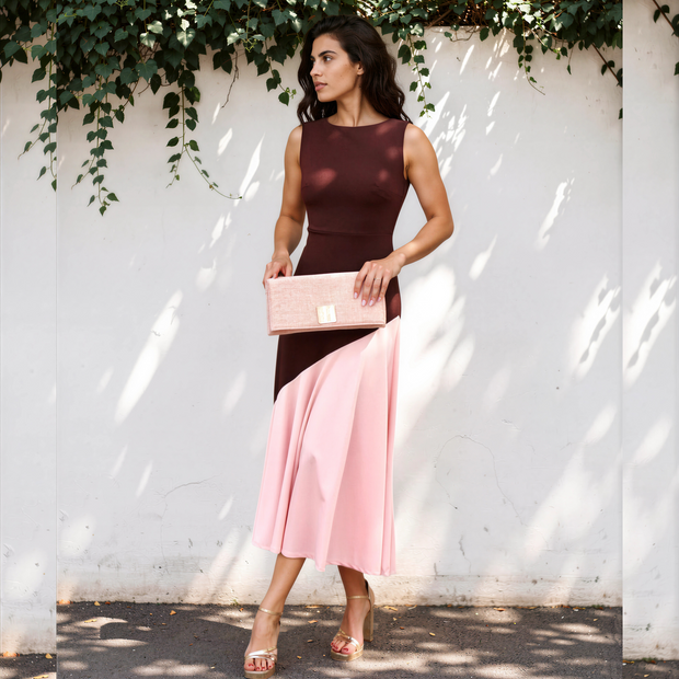 Vestido Clarisa/primavera marrón y nude