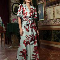 Vestido Lira raso estampado celeste burd