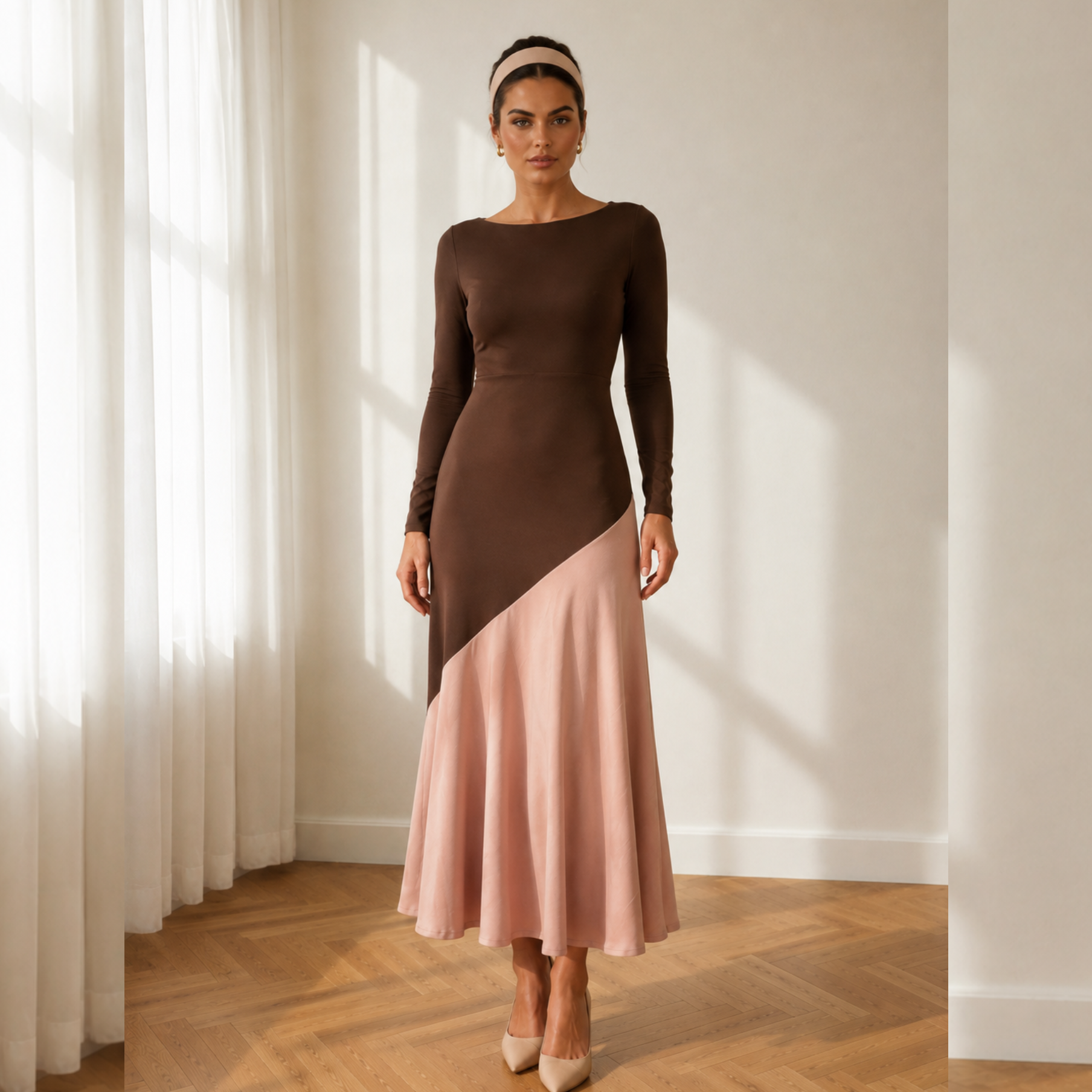 Vestido Clarisa Otoño/ marrón y Rosa