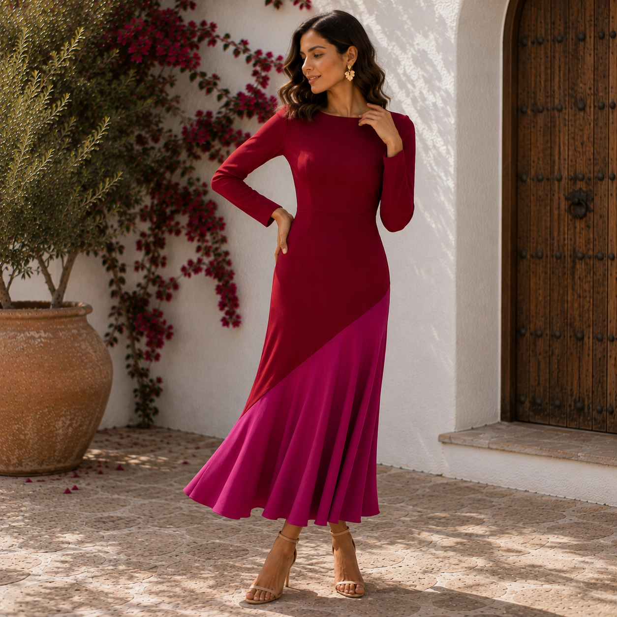 Vestido Clarisa Otoño/ Rojo y rosa