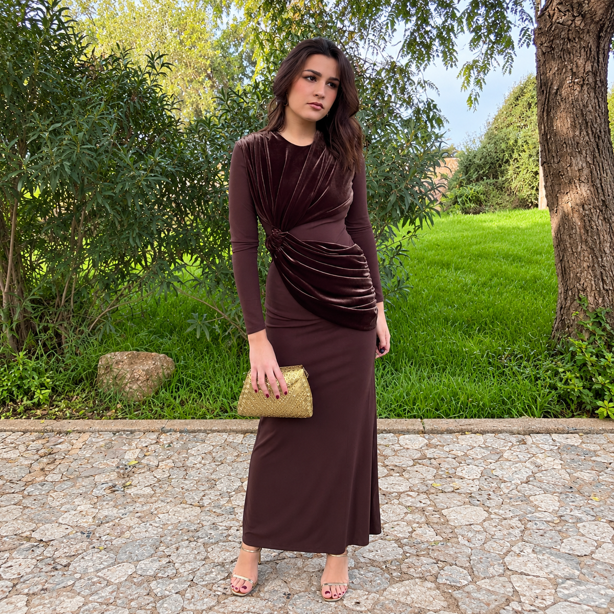 Vestido Vergara terciopelo Marrón