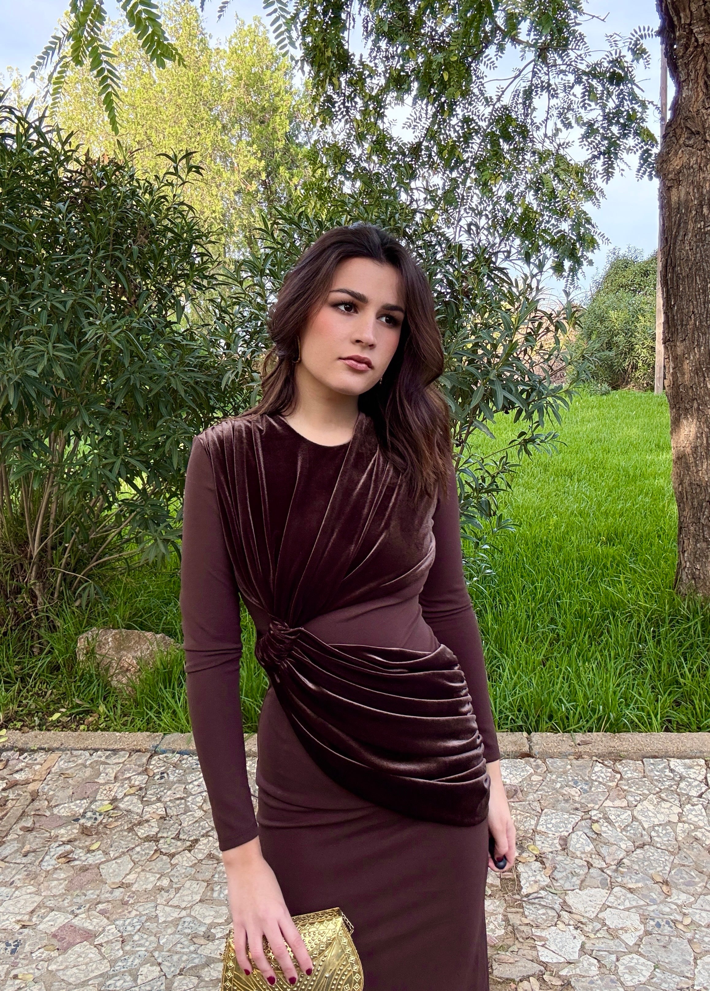 Vestido Vergara terciopelo Marrón