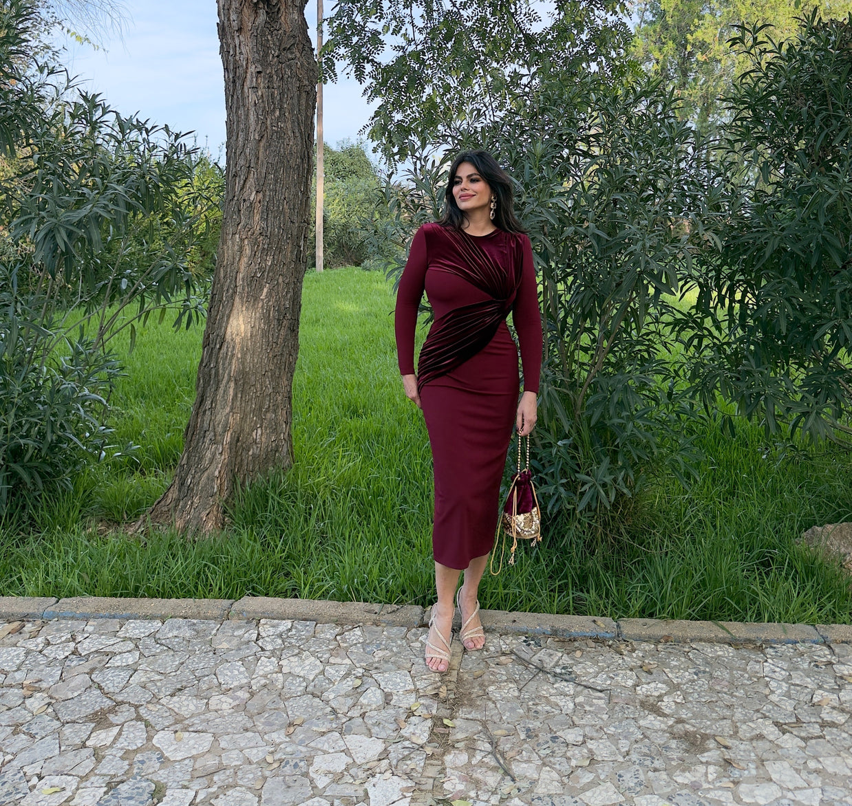 Vestido Vergara Terciopelo Burdeos