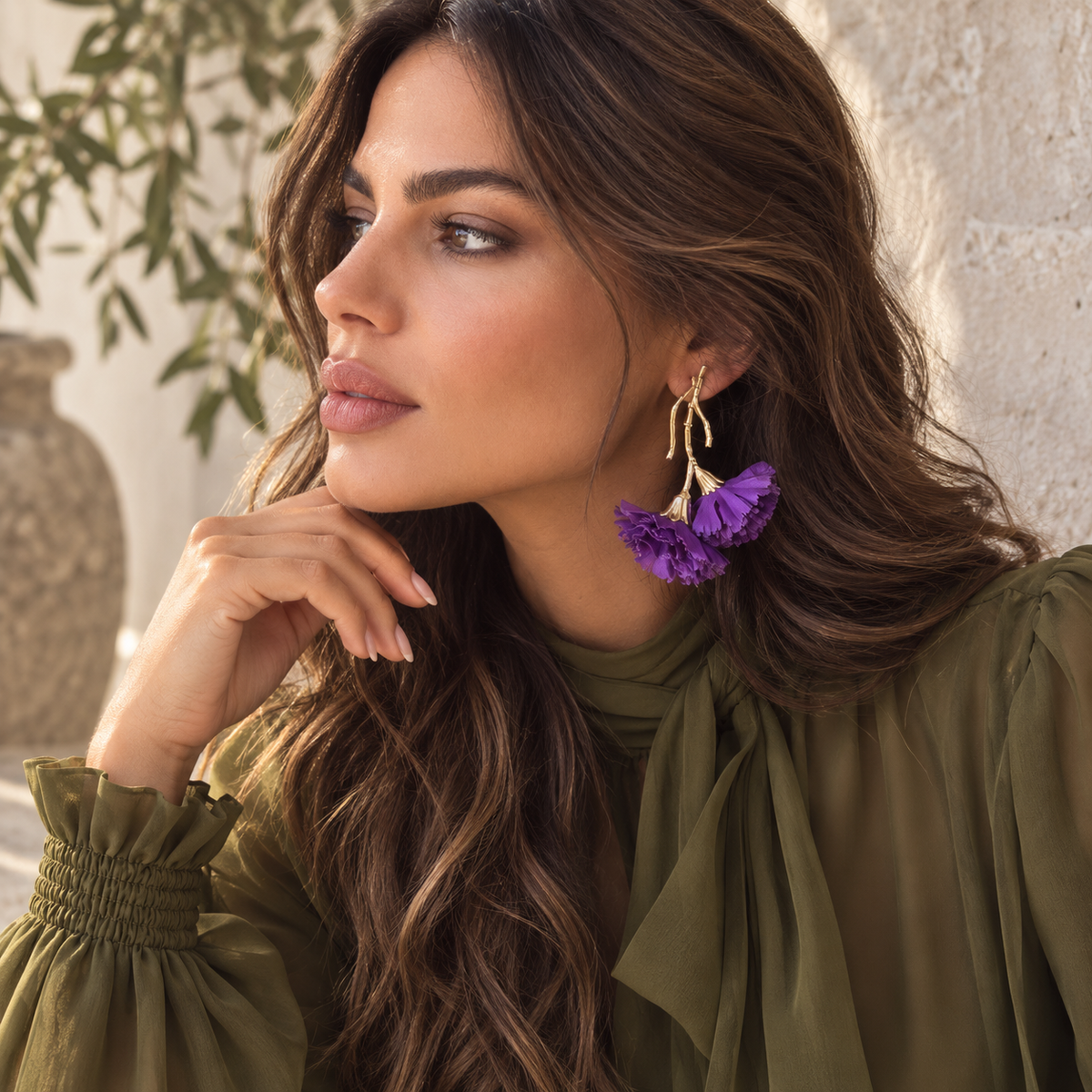 Pendientes claveles morados