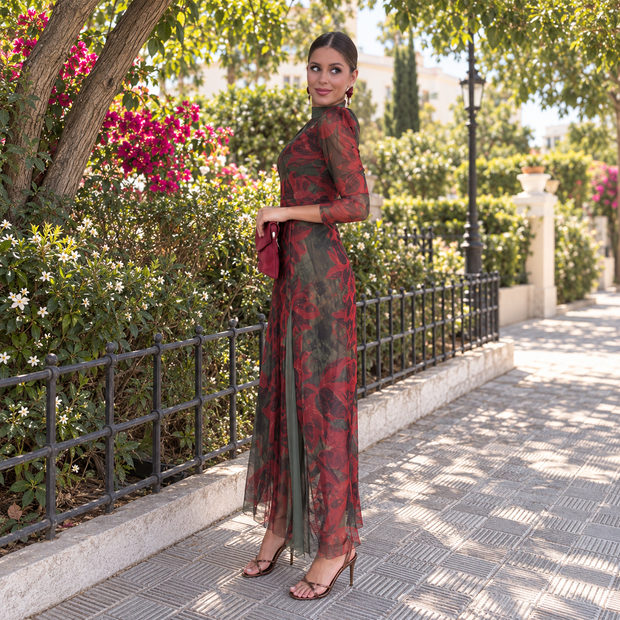 Vestido Berta verde&vino