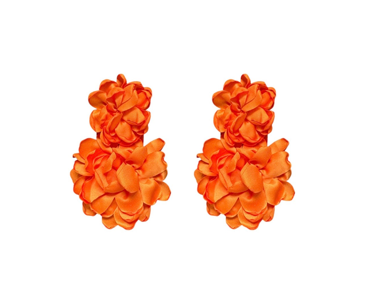 Pendientes flor doble naranjas