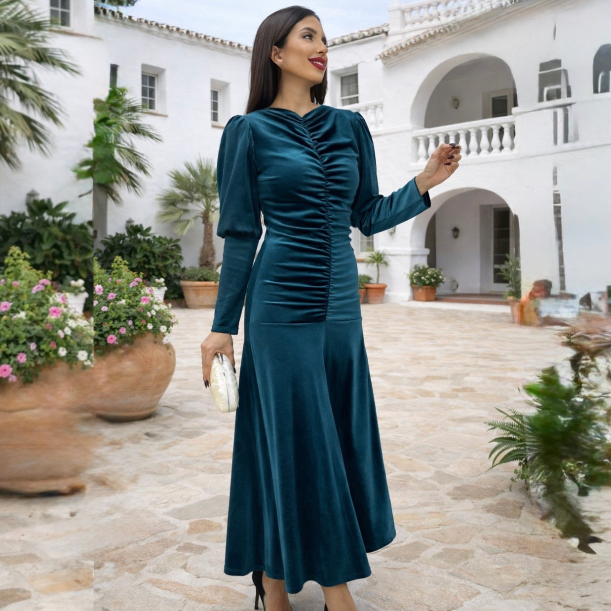 Vestido Sicilia azul petróleo