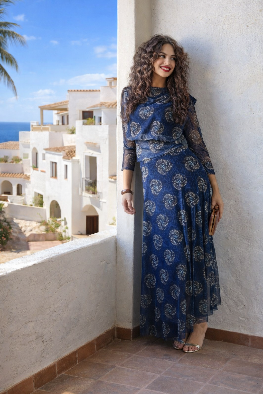 Conjunto estampado Gasa India Azul